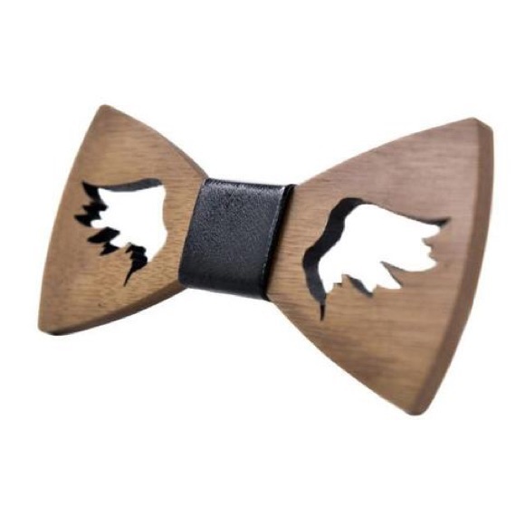 Other - Hand Carved Angle Wings Wooden Butterfly Bow Tie